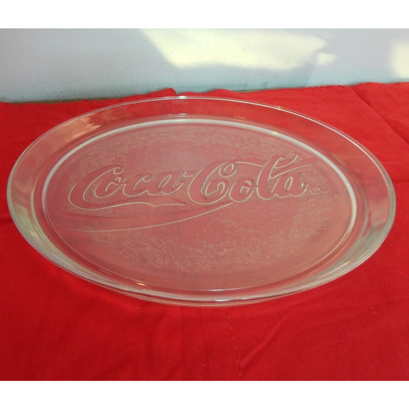 1990‎ COCA-COLA Clear Glass Embossed ~13 inch ~ Round Serving Tray Platter Plate - Picture 4 of 4